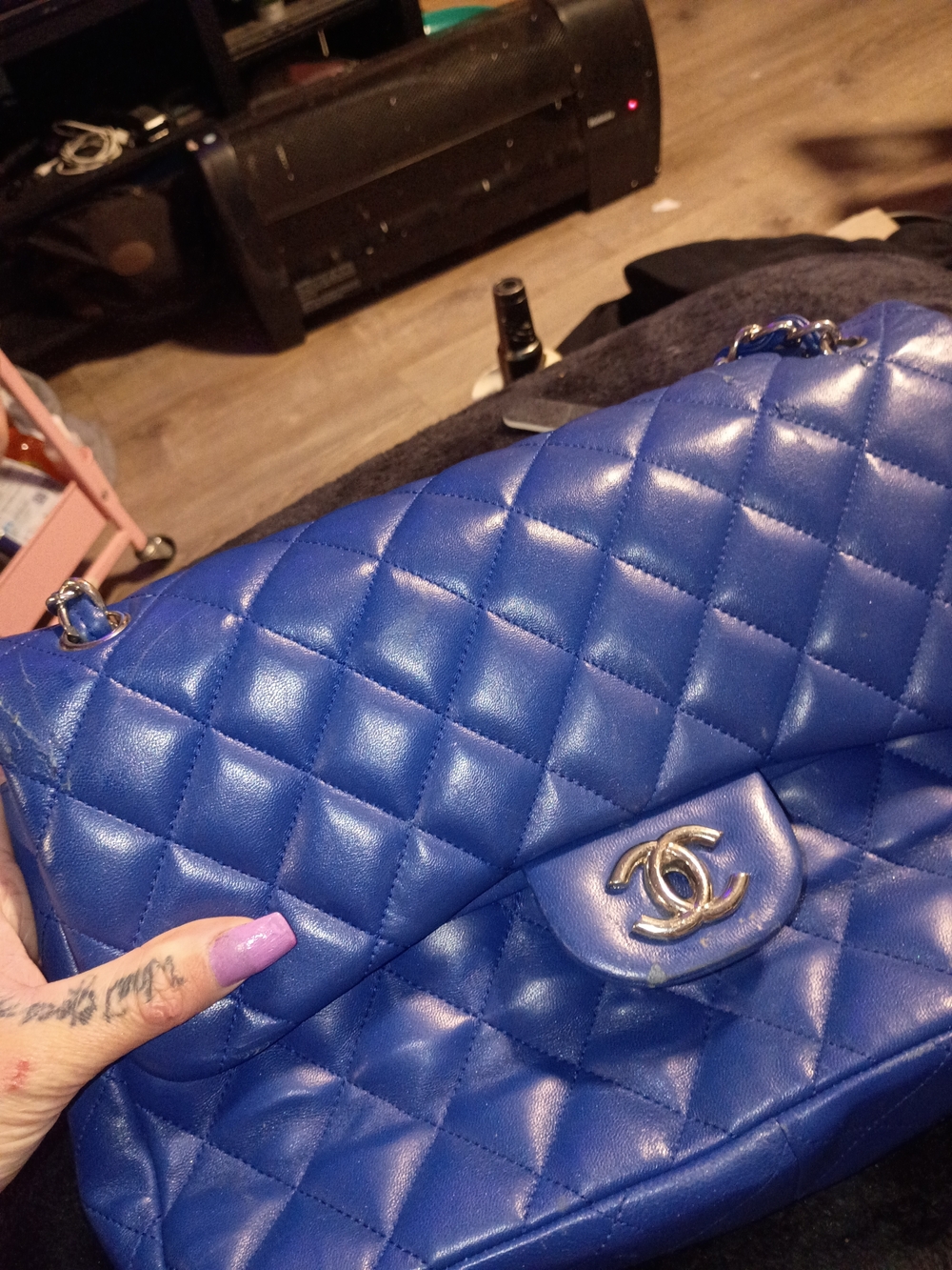 CHANEL Quilted Shoulder Bag in Bright Blue with Silver Hardware